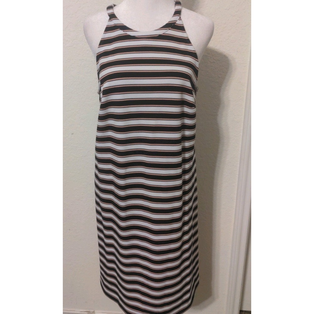 Ann Taylor Women's Striped Sleeveless White, Black & Pink Keyhole Dress. Size 8 - Picture 1 of 7